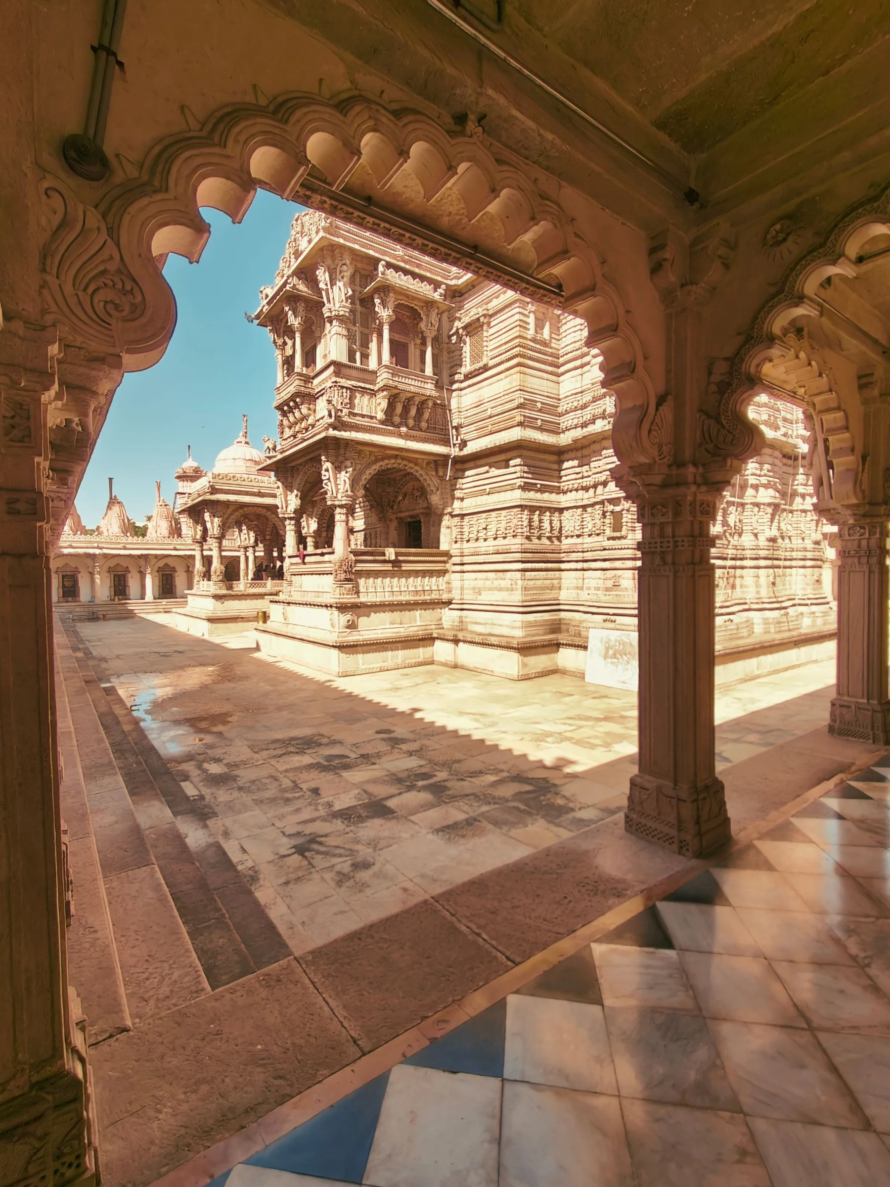 Detailed temple architecture at Mount Abu